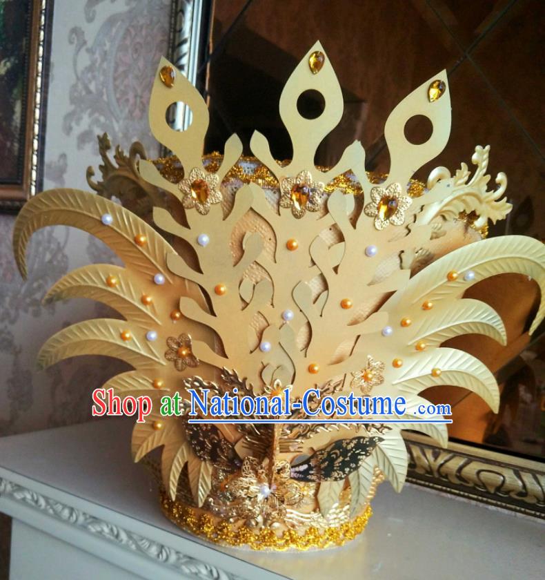 China Cheongsam Show Hair Accessories Catwalks Performance Headwear Deluxe Golden Hair Crown