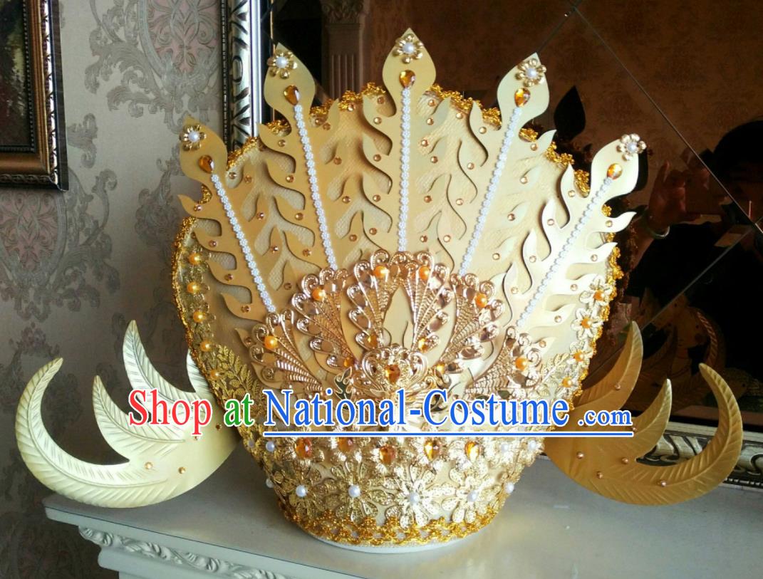 China Cosplay Queen Deluxe Golden Phoenix Hair Crown Cheongsam Show Hair Accessories Catwalks Performance Headwear