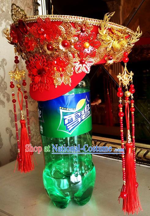 China Handmade Qing Dynasty Wedding Red Hair Crown Traditional The Legend of Xiaozhuang Court Headwear Ancient Empress Hat