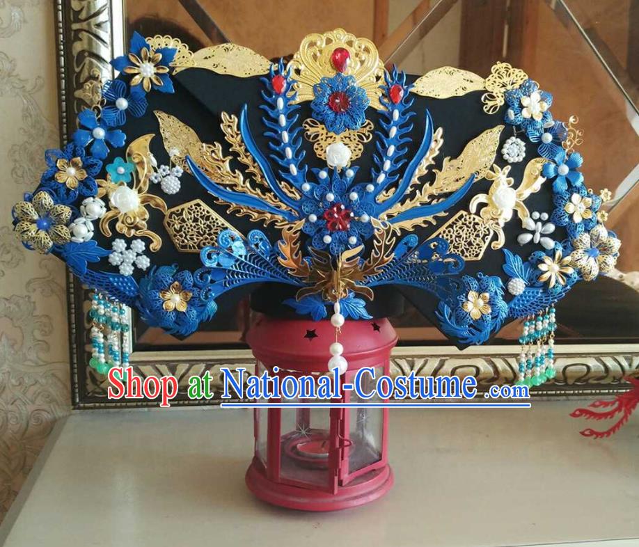 China Ancient Drama Empresses in the Palace Hat Headwear Handmade Qing Dynasty Imperial Consort Great Wing Hair Crown Traditional Court Headdress