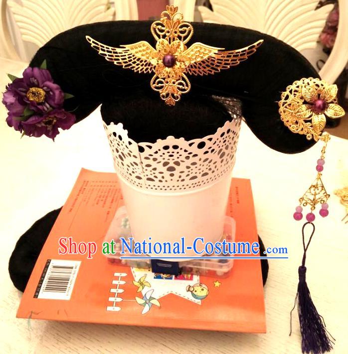 Chinese Ancient Palace Princess Hairpieces Traditional Qing Dynasty Court Headdress Imperial Consort Wigs and Hair Accessories