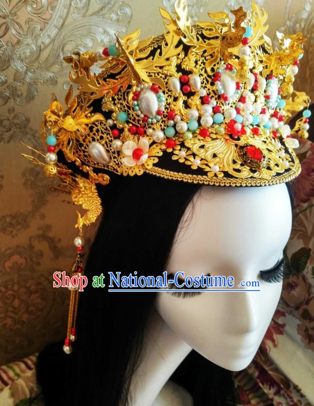 China Traditional Ruyi Royal Love in the Palace Court Headwear Ancient Imperial Consort Hat Handmade Qing Dynasty Empress Hair Crown