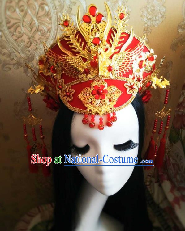 China Handmade Qing Dynasty Empress Hair Crown Traditional Ruyi Royal Love in the Palace Court Headwear Ancient Imperial Consort Red Hat