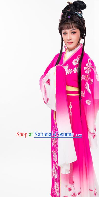 Chinese Ancient Princess Rosy Silk Dress Beijing Opera Actress Garment Costumes Huangmei Opera Hua Tan Clothing