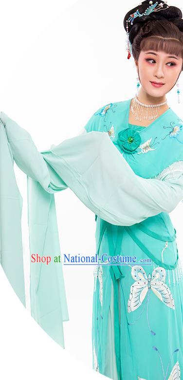 Chinese Ancient Young Beauty Green Dress Beijing Opera Diva Zhu Yingtai Garment Costumes Yue Opera Actress Clothing