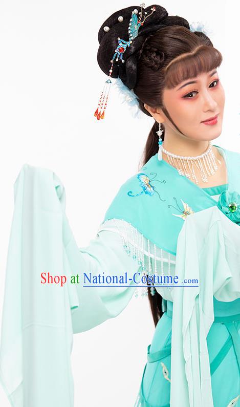 Chinese Ancient Young Beauty Green Dress Beijing Opera Diva Zhu Yingtai Garment Costumes Yue Opera Actress Clothing