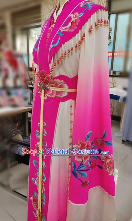 Chinese Yue Opera Actress Clothing Ancient Palace Princess Embroidered Rosy Dress Beijing Opera Diva Garment Costumes