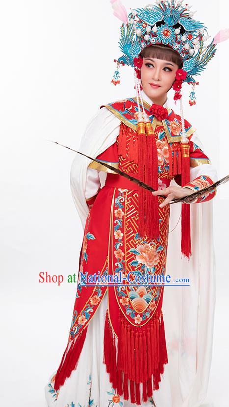 Chinese Beijing Opera Blues Garment Costumes Yue Opera Swordswoman Clothing Ancient Female General Red Dress