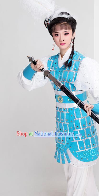 Chinese Ancient Female Swordsman Dress Beijing Opera Actress Garment Costumes Yue Opera Woman Soldier Armor Clothing