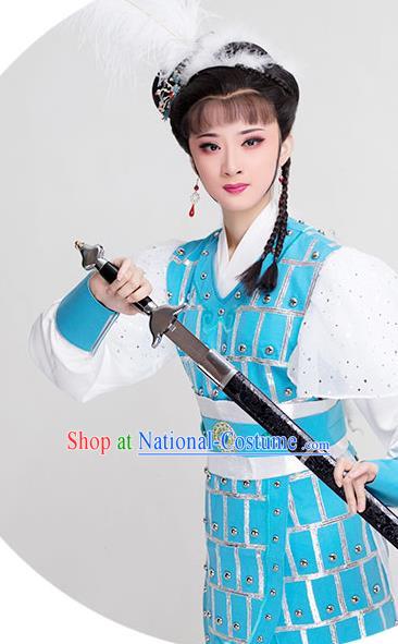 Chinese Ancient Female Swordsman Dress Beijing Opera Actress Garment Costumes Yue Opera Woman Soldier Armor Clothing