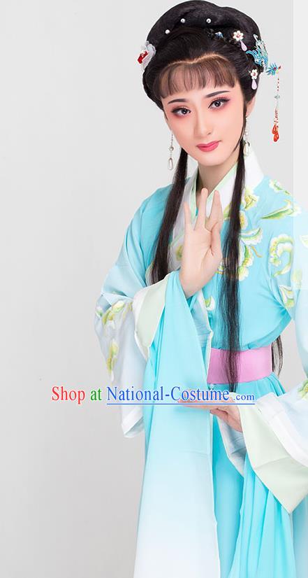 Chinese Beijing Opera Young Lady Garment Costumes Huangmei Opera Actress Clothing Ancient Noble Woman Blue Dress