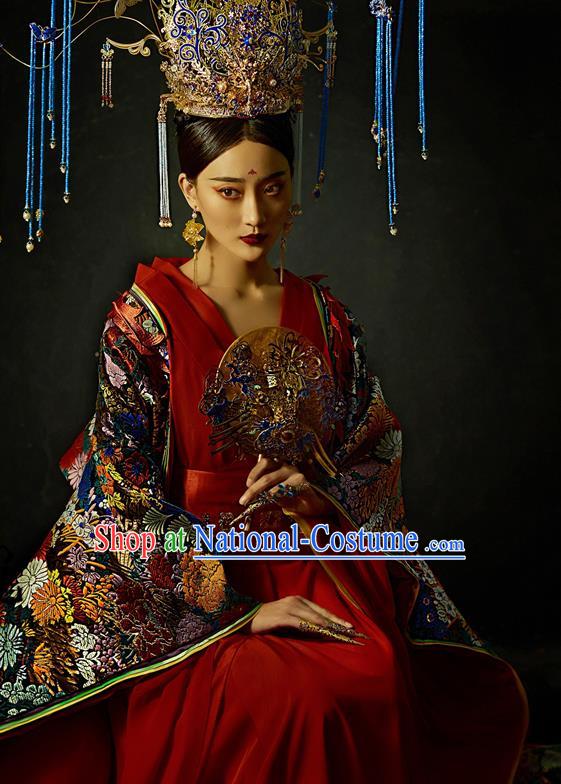 China Traditional Tang Dynasty Imperial Consort Historical Clothing Ancient Court Beauty Hanfu Dress Garments and Headdress