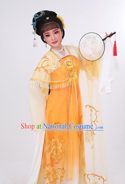 China Huangmei Opera Court Beauty Garment Costume Peking Opera Hua Tan Clothing Ancient Princess Yellow Dress