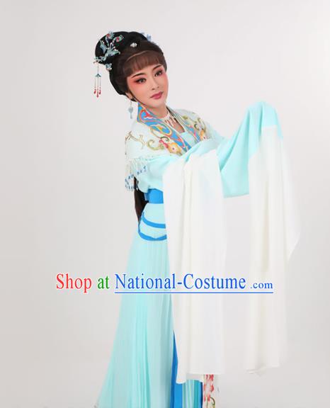 China Ancient Noble Lady Blue Dress Yue Opera Diva Garment Costumes Peking Opera Actress Clothing