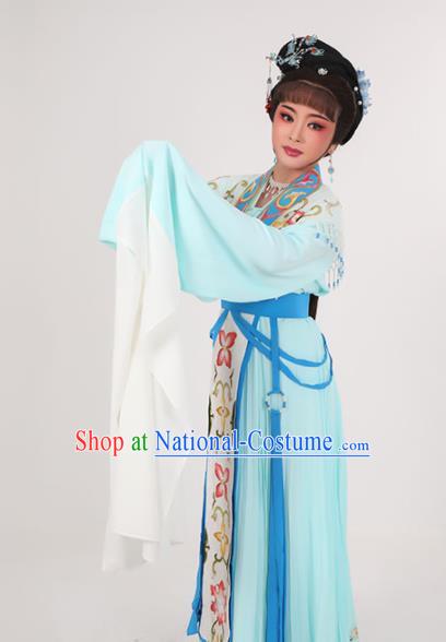 China Ancient Noble Lady Blue Dress Yue Opera Diva Garment Costumes Peking Opera Actress Clothing