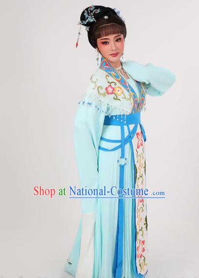 China Ancient Noble Lady Blue Dress Yue Opera Diva Garment Costumes Peking Opera Actress Clothing