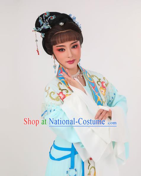 China Ancient Noble Lady Blue Dress Yue Opera Diva Garment Costumes Peking Opera Actress Clothing