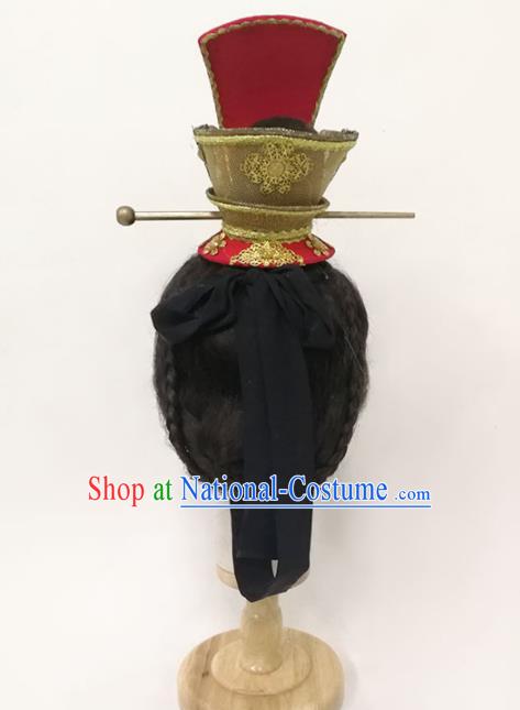 Chinese Traditional Beijing Opera Xiaosheng Hair Accessories Yue Opera Niche Headdress Opera Prince Red Hairdo Crown