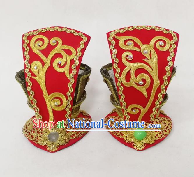 Chinese Traditional Beijing Opera Xiaosheng Hair Accessories Yue Opera Niche Headdress Opera Prince Red Hairdo Crown