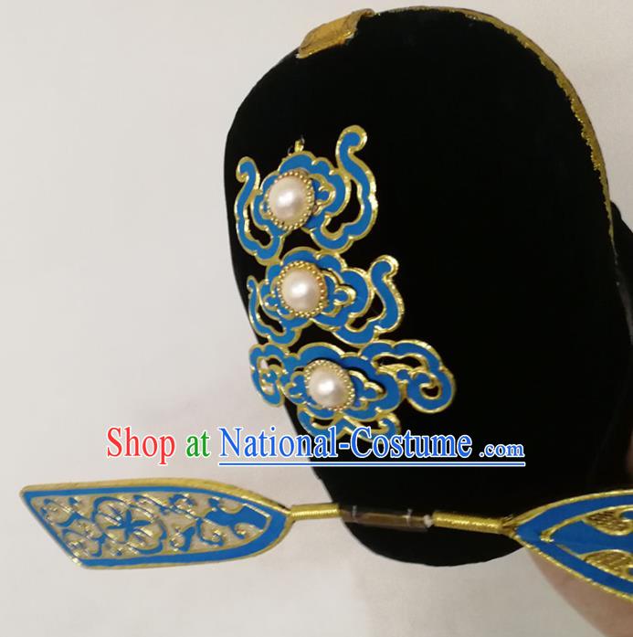 Chinese Traditional Beijing Opera Scholar Headwear Yue Opera Xiaosheng Headdress Opera Niche Pearls Hat