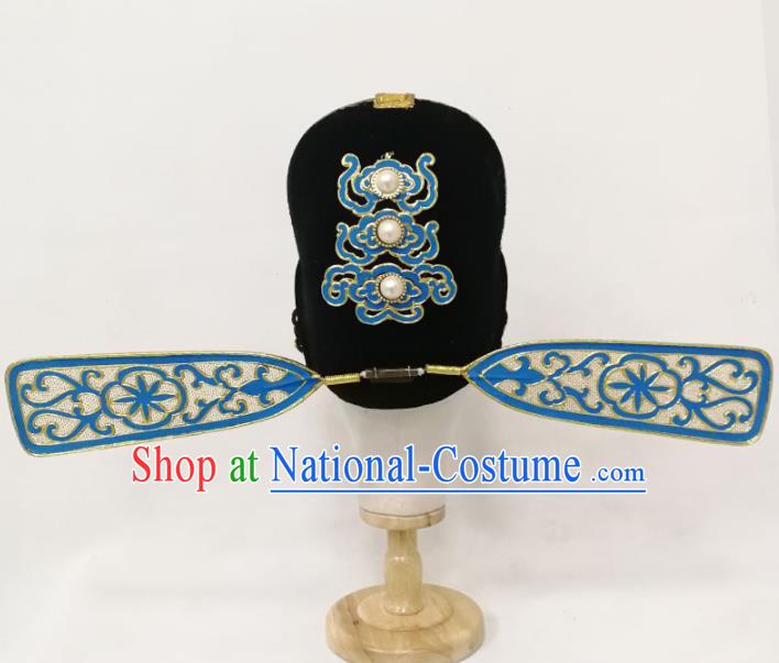 Chinese Traditional Beijing Opera Scholar Headwear Yue Opera Xiaosheng Headdress Opera Niche Pearls Hat