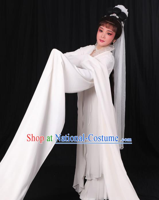 China Yue Opera Distress Woman Garment Costumes Peking Opera Actress Clothing Ancient Widow White Water Sleeve Dress