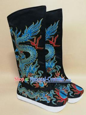 China Male Opera Shoes Traditional Peking Opera Takefu Black Boots Peking Opera Emperor Embroidered Shoes