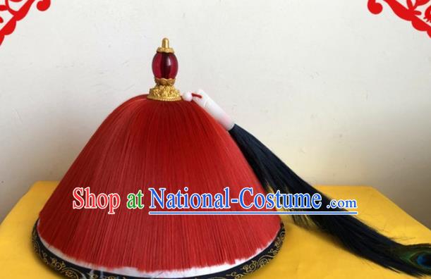 Chinese Qing Dynasty Imperial Bodyguard Hat Opera Royal Highness Headpiece Traditional Beijing Opera Soldier Headwear