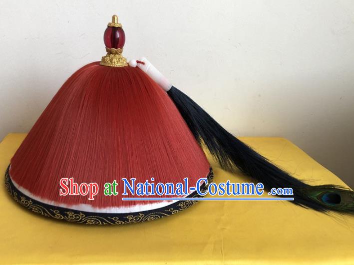 Chinese Qing Dynasty Imperial Bodyguard Hat Opera Royal Highness Headpiece Traditional Beijing Opera Soldier Headwear