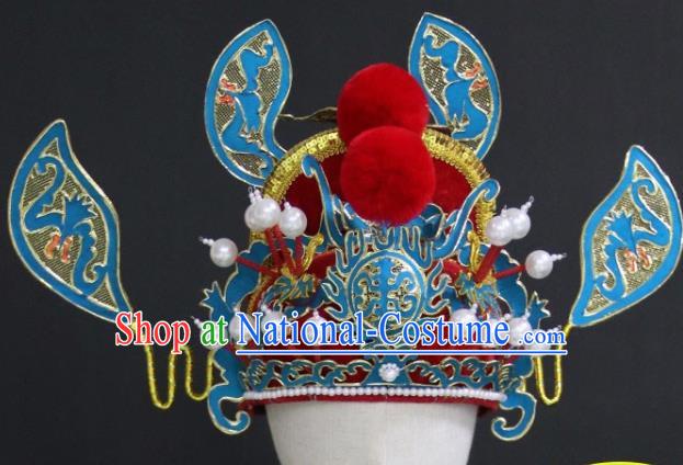 Chinese Traditional Beijing Opera Official Headwear Peking Opera Hell King Hat Opera Zhong Kui Helmet Headpiece