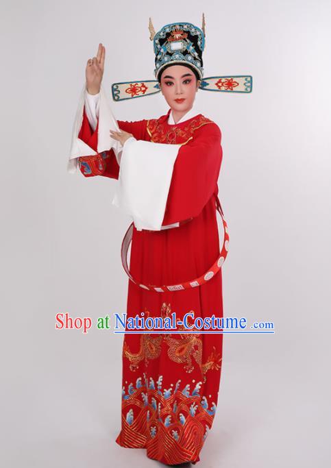 Chinese Yue Opera Young Childe Clothing Opera Scholar Embroidered Red Robe Costume Beijing Opera Xiaosheng Uniforms