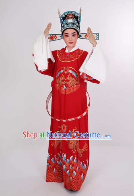 Chinese Yue Opera Young Childe Clothing Opera Scholar Embroidered Red Robe Costume Beijing Opera Xiaosheng Uniforms