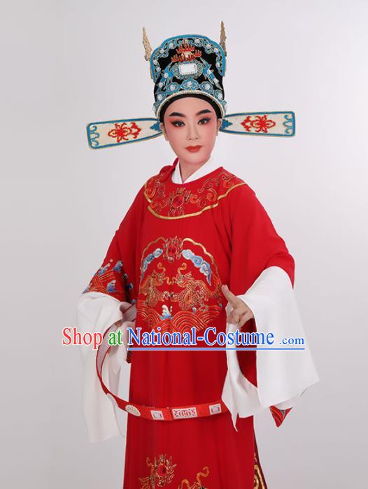 Chinese Yue Opera Young Childe Clothing Opera Scholar Embroidered Red Robe Costume Beijing Opera Xiaosheng Uniforms