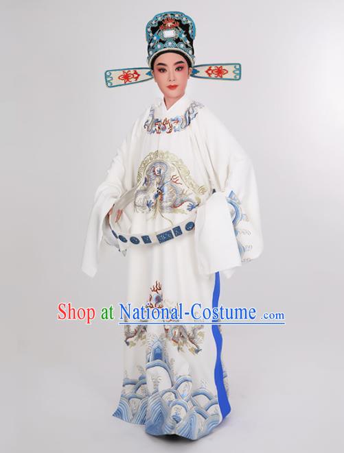 Chinese Beijing Opera Xiaosheng Uniforms Yue Opera Niche Clothing Traditional Opera Scholar Embroidered White Robe Costume