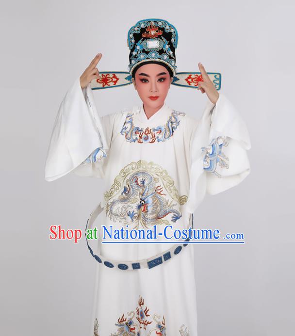 Chinese Beijing Opera Xiaosheng Uniforms Yue Opera Niche Clothing Traditional Opera Scholar Embroidered White Robe Costume