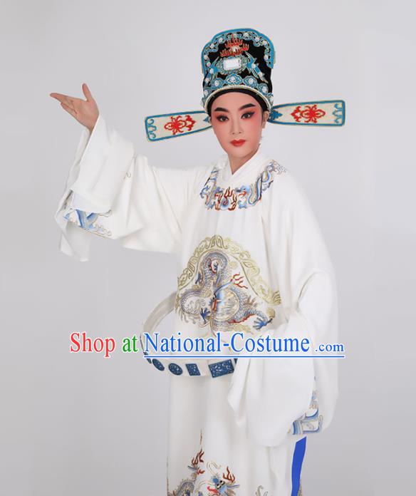 Chinese Beijing Opera Xiaosheng Uniforms Yue Opera Niche Clothing Traditional Opera Scholar Embroidered White Robe Costume