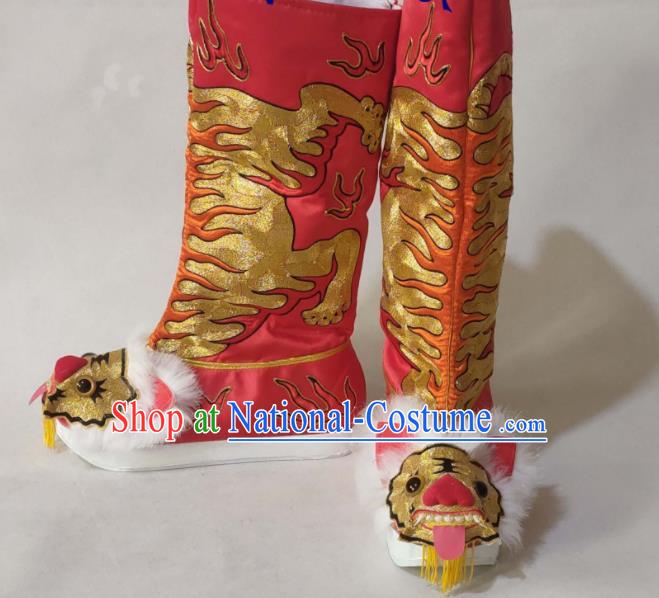 China Sichuan Opera Red Tiger Head Boots Traditional Peking Opera Takefu Shoes Peking Opera Warrior Shoes