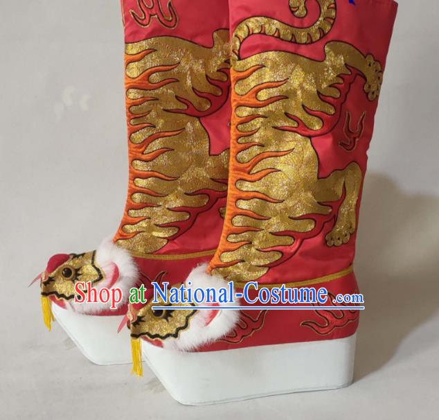 China Sichuan Opera Red Tiger Head Boots Traditional Peking Opera Takefu Shoes Peking Opera Warrior Shoes