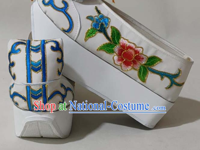 China Beijing Opera White Embroidered Shoes Yue Opera Scholar Shoes Traditional Peking Opera Xiaosheng Shoes