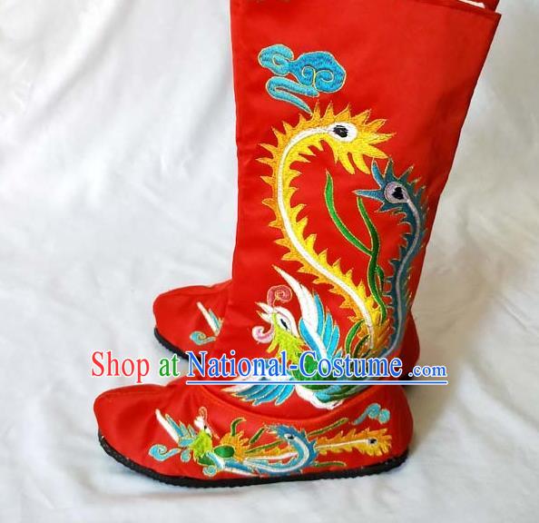 China Beijing Opera Female General Embroidered Phoenix Shoes Sichuan Opera Changing Face Red Boots Traditional Peking Opera Blues Shoes