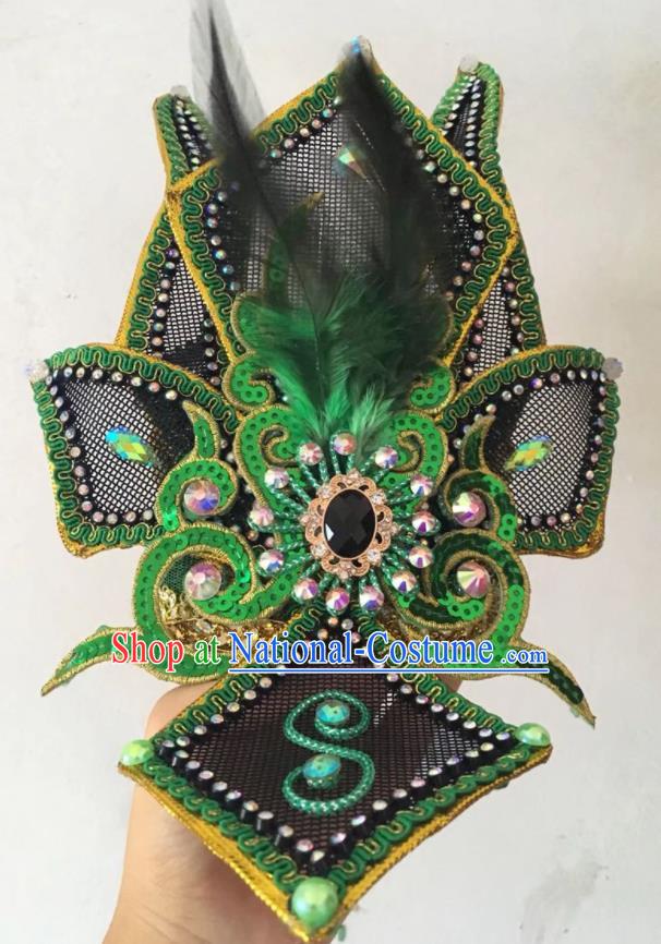 China Traditional Peking Opera Scholar Headpiece Beijing Opera Xiaosheng Green Feather Hair Crown Fujian Gezi Opera Prince Headwear