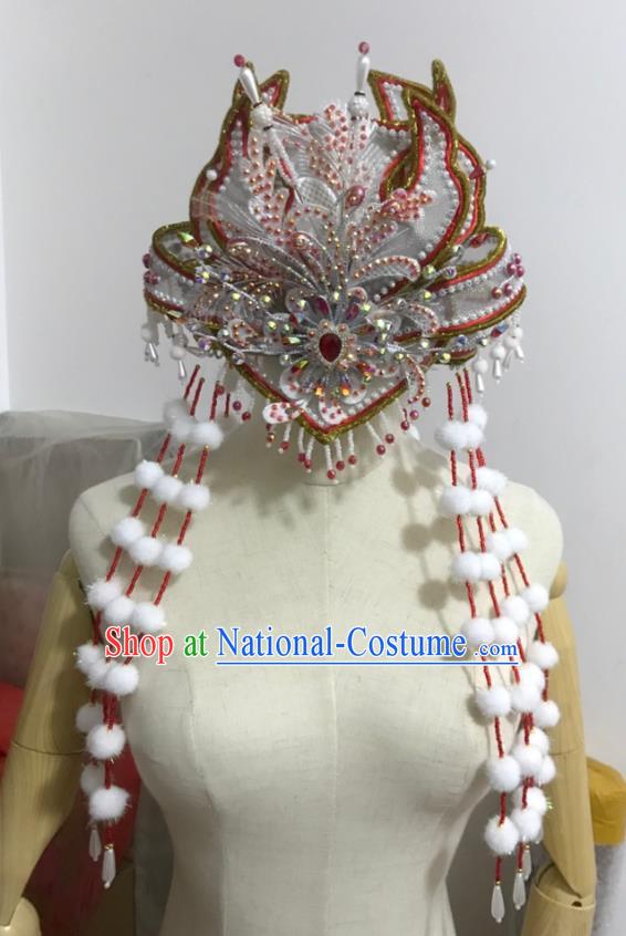 Chinese Traditional Beijing Opera Hua Tan Headdress Gezi Opera Princess Hair Accessories Peking Opera Actress Venonat Tassel Hair Crown