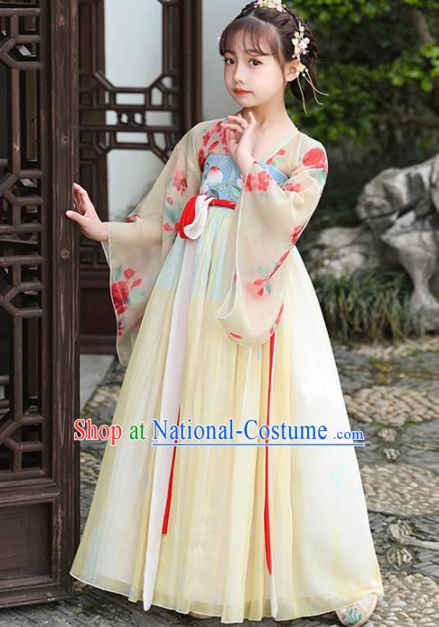 China Children Dance Yellow Hanfu Dress Ancient Girl Fairy Fashion Costumes Traditional Tang Dynasty Clothing