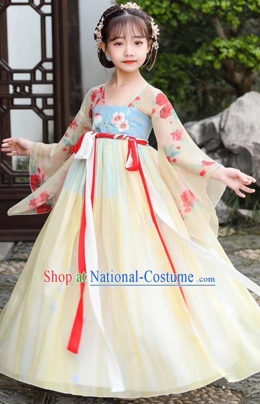 China Children Dance Yellow Hanfu Dress Ancient Girl Fairy Fashion Costumes Traditional Tang Dynasty Clothing