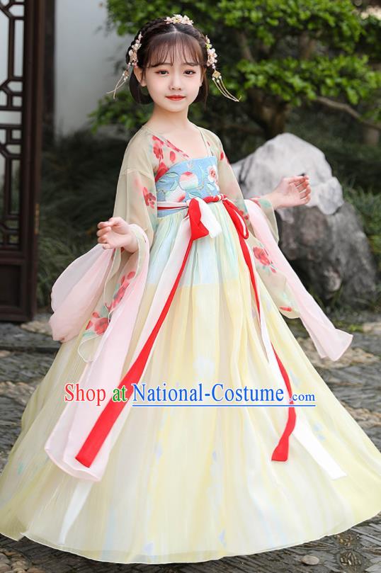 China Children Dance Yellow Hanfu Dress Ancient Girl Fairy Fashion Costumes Traditional Tang Dynasty Clothing