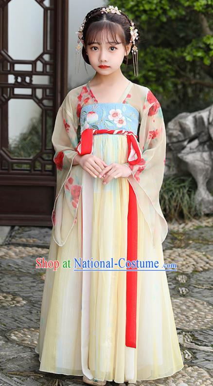 China Children Dance Yellow Hanfu Dress Ancient Girl Fairy Fashion Costumes Traditional Tang Dynasty Clothing