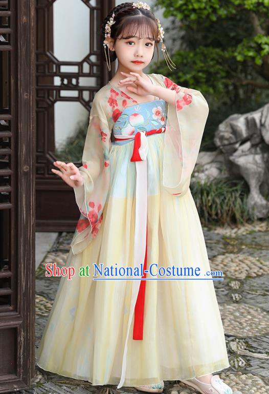 China Children Dance Yellow Hanfu Dress Ancient Girl Fairy Fashion Costumes Traditional Tang Dynasty Clothing