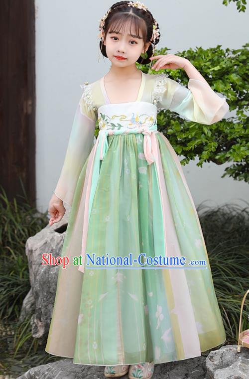 China Traditional Tang Dynasty Clothing Children Dance Green Hanfu Dress Ancient Girl Princess Fashion Costumes