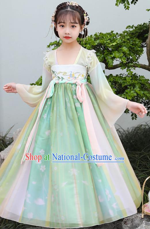 China Traditional Tang Dynasty Clothing Children Dance Green Hanfu Dress Ancient Girl Princess Fashion Costumes