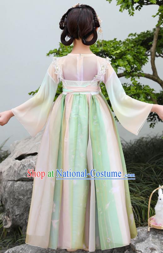 China Traditional Tang Dynasty Clothing Children Dance Green Hanfu Dress Ancient Girl Princess Fashion Costumes